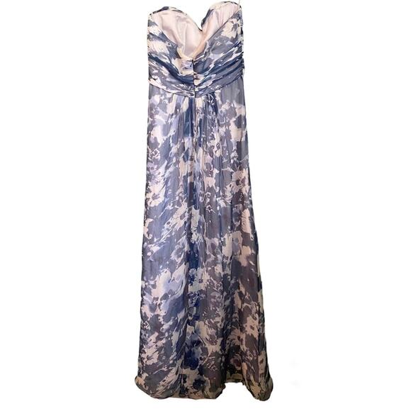Amsale Watercolor Long Strapless Bridesmaid Evening Crinkle Silk Chiffon Dress - Picture 2 of 10